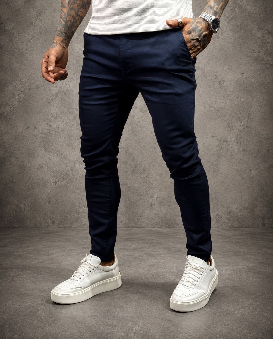 Calça Alfaiataria City Denim Skinny Azul-Marinho