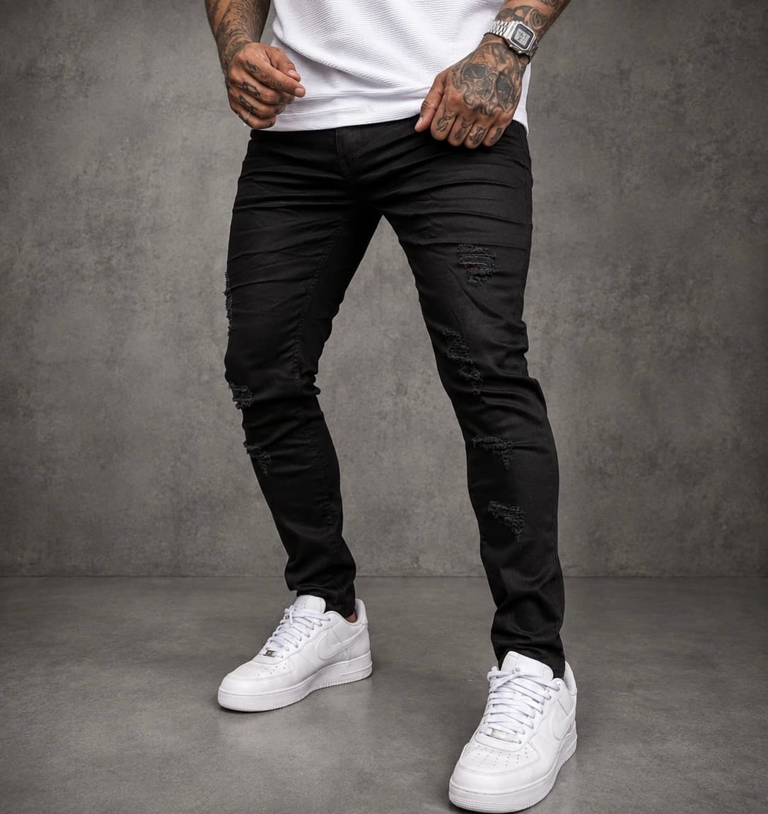 Calça City Denim Preta Destroyed