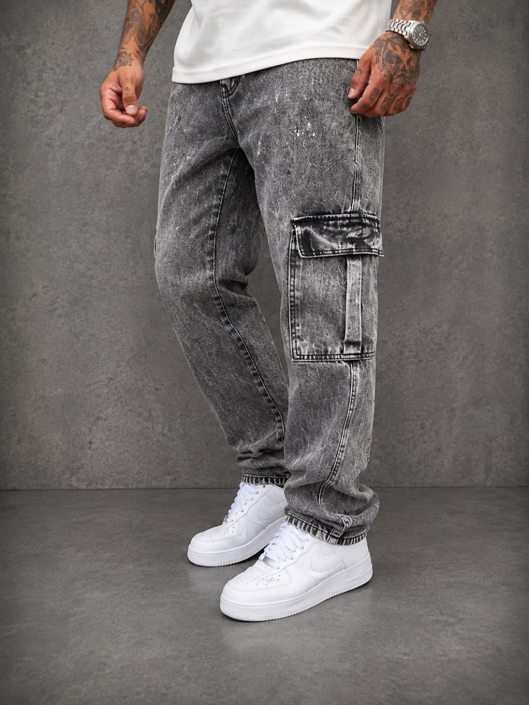 Calça Jeans City Denim Cargo Cinza