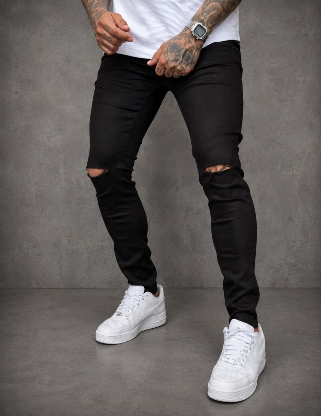 Calça Jeans City Denim Preta Destroyed