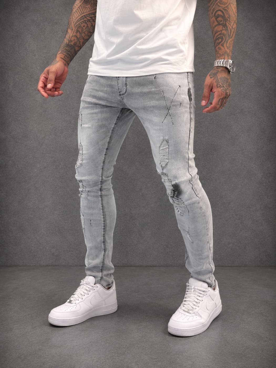 Calça Jeans City Denim Cinza Destroyed
