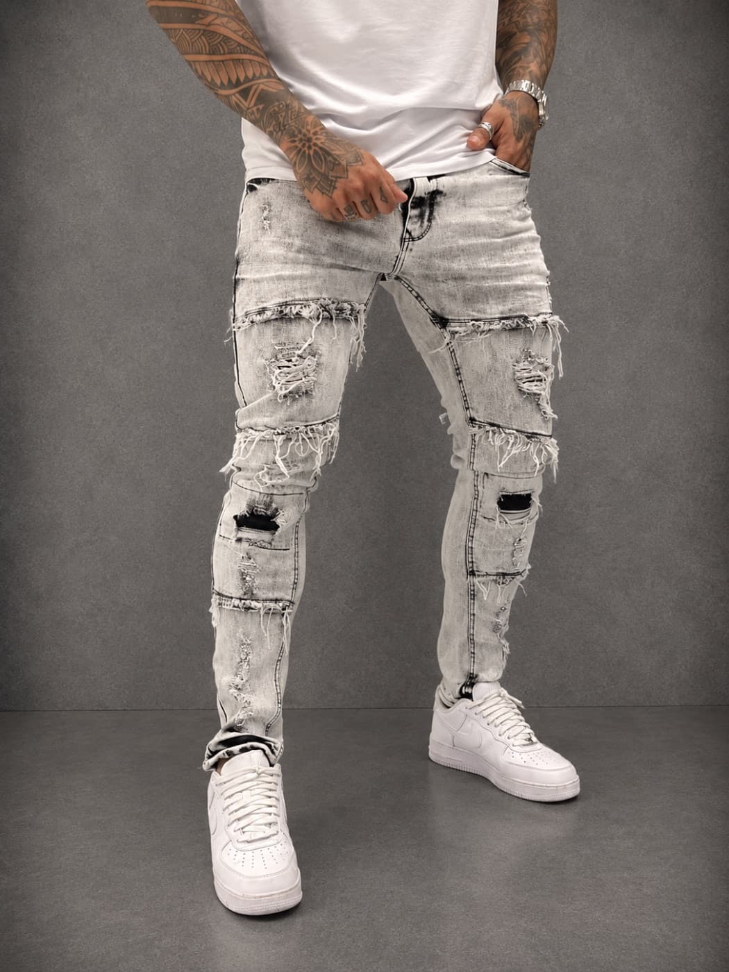 Calça Jeans City Denim Cinza Destroyed
