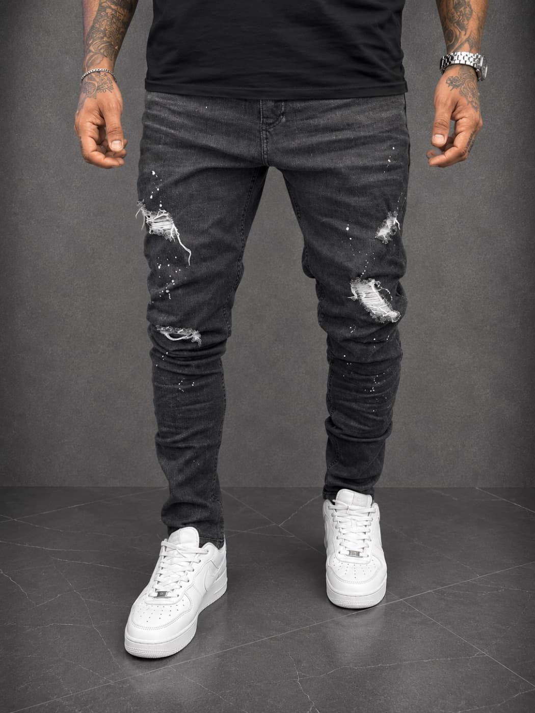Calça Jeans City Denim Preta Destroyed